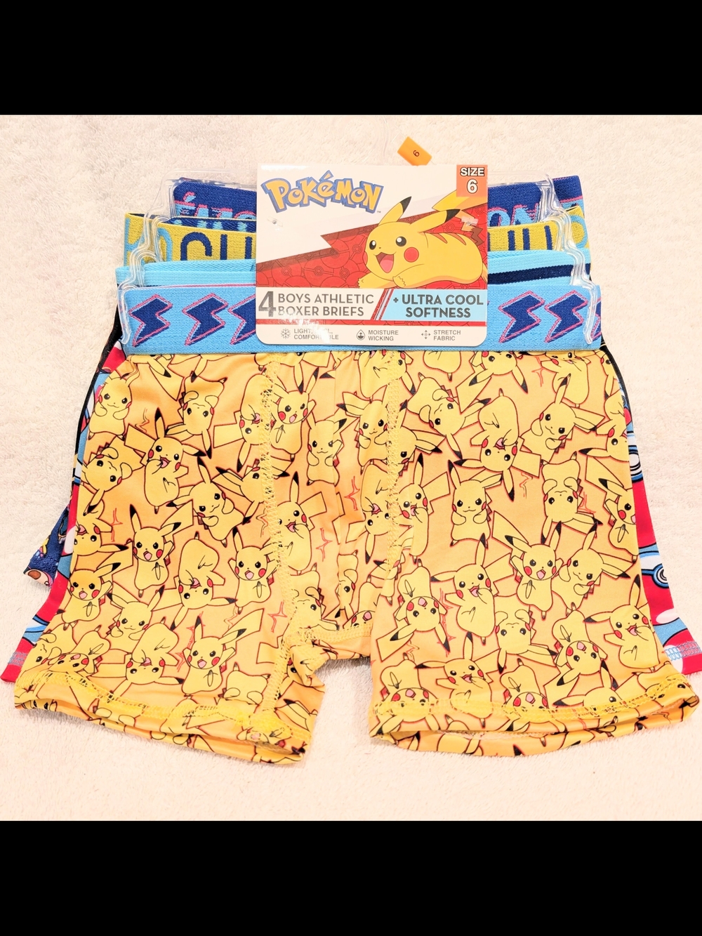 Pokémon Boys Athletic Boxer Briefs 4 Pack Size 6 BRAND NEW W/ TAG
